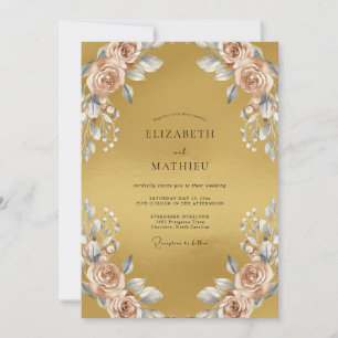 Invitation Mariage feuille de champagne dorée