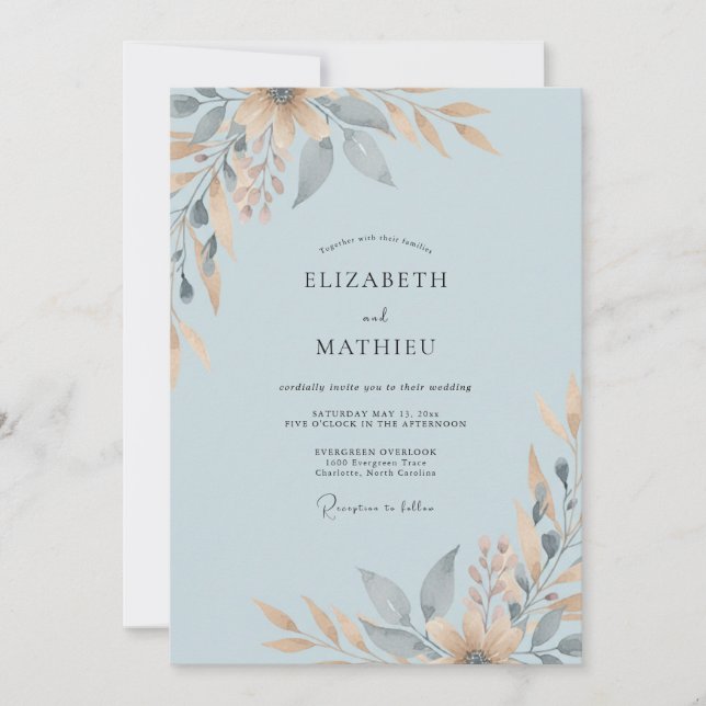 Invitation Mariage feuille de champagne en acier (Devant)