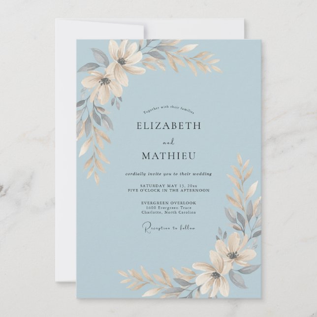 Invitation Mariage feuille de champagne en poudre (Devant)