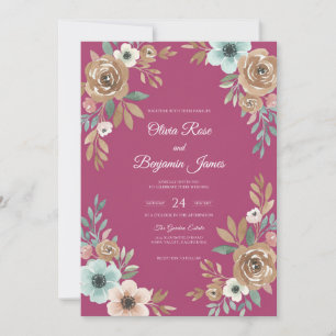 Invitation Mariage feuille de champagne magenta