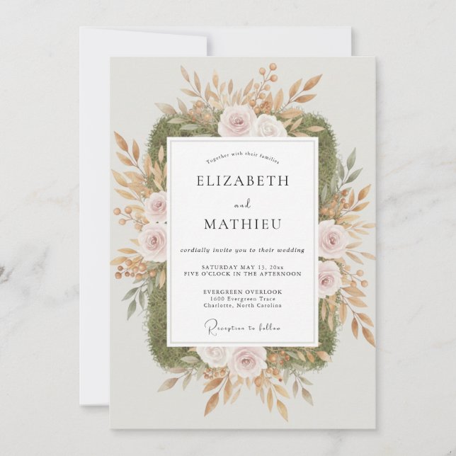 Invitation Mariage Feuille de Champagne Olive (Devant)