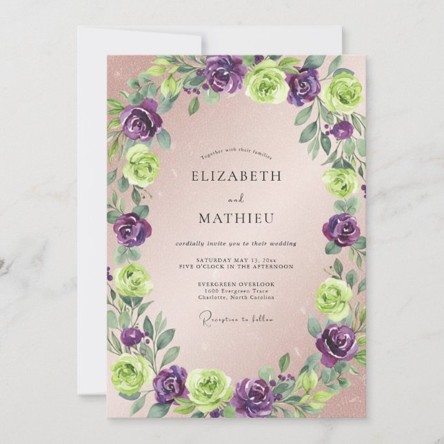 Invitation Mariage Feuille de Chartreuse Violette (Devant)