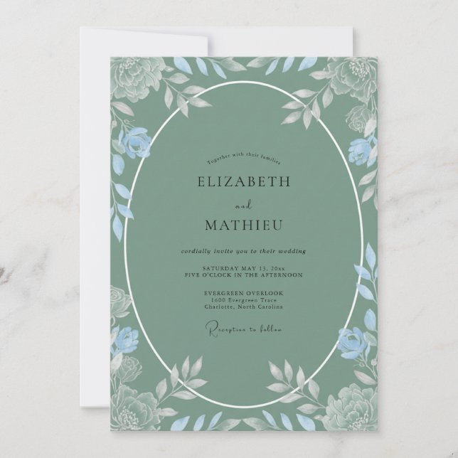 Invitation Mariage Feuille de Ciel Sauge (Devant)