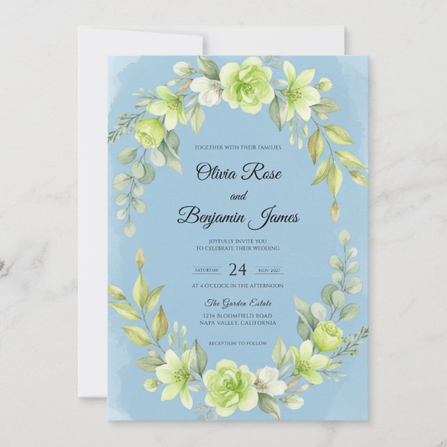 Invitation Mariage Feuille de Citron Bleuet (Devant)