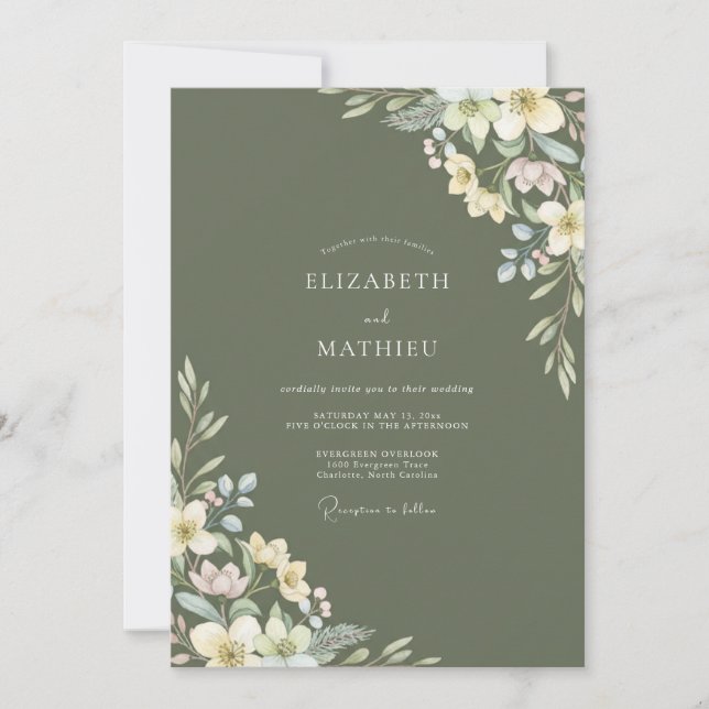 Invitation Mariage Feuille de Création Olive Crème (Devant)