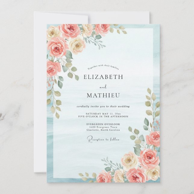 Invitation Mariage feuille de crème de corail (Devant)