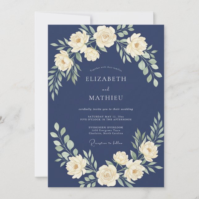 Invitation Mariage Feuille de Crème de Minuit (Devant)