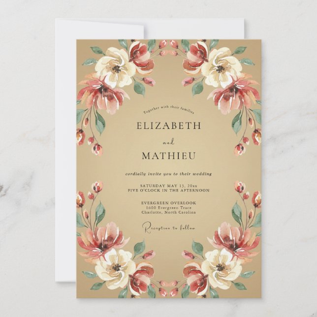 Invitation Mariage Feuille de Crème d'Ivoire en Terracotta (Devant)