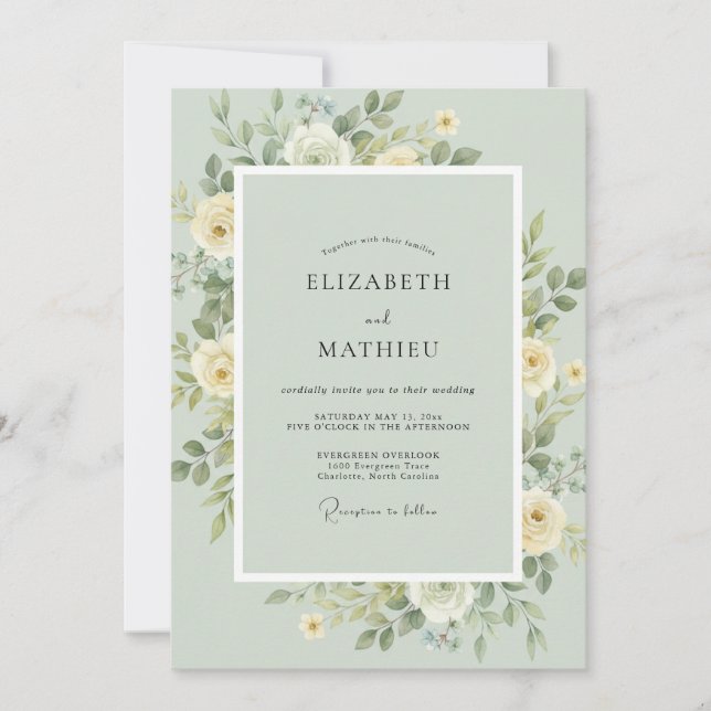 Invitation Mariage feuille de crème écume de mer (Devant)