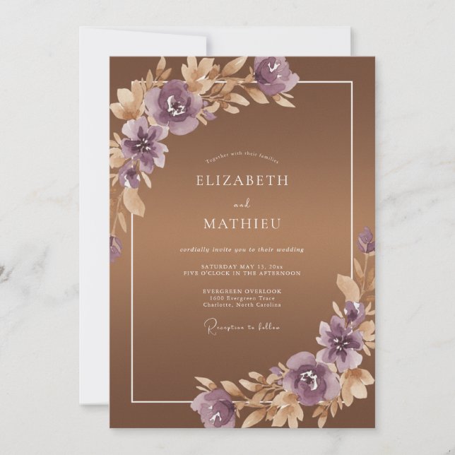Invitation Mariage Feuille de Cuivre Améthyste (Devant)