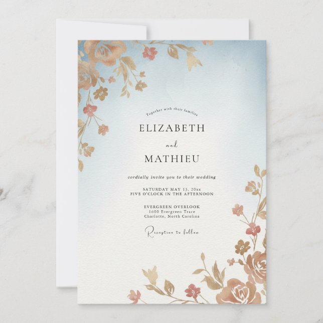 Invitation Mariage Feuille de Cuivre Céleste (Devant)