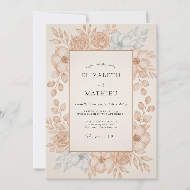 Invitation Mariage feuille de cuivre Champagne (Devant)