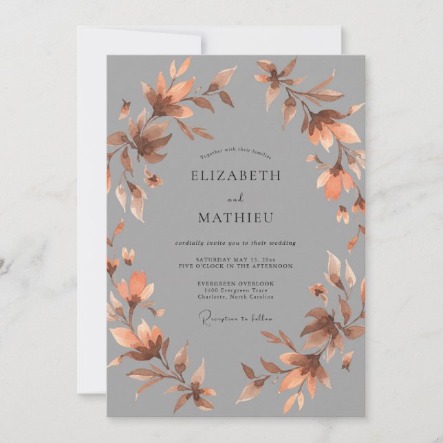 Invitation Mariage Feuille de Cuivre sur Ardoise (Devant)