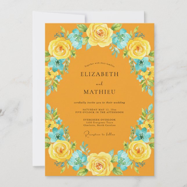 Invitation Mariage Feuille de Cyan Ambre (Devant)