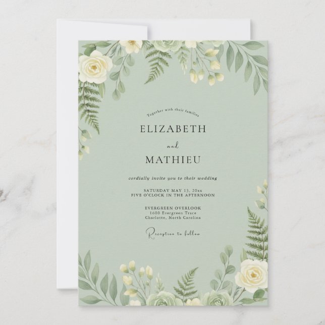 Invitation Mariage Feuille de Fougère Celadon (Devant)