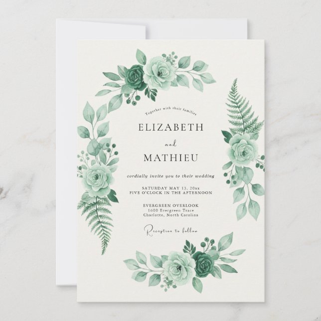 Invitation Mariage Feuille de Fougère Celadon (Devant)