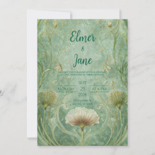 Invitation Mariage feuille de Ginkgo Seafoam Or Art Nouveau