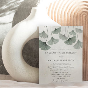 Invitation Mariage feuille de Ginkgo Vert Sauge Rustique