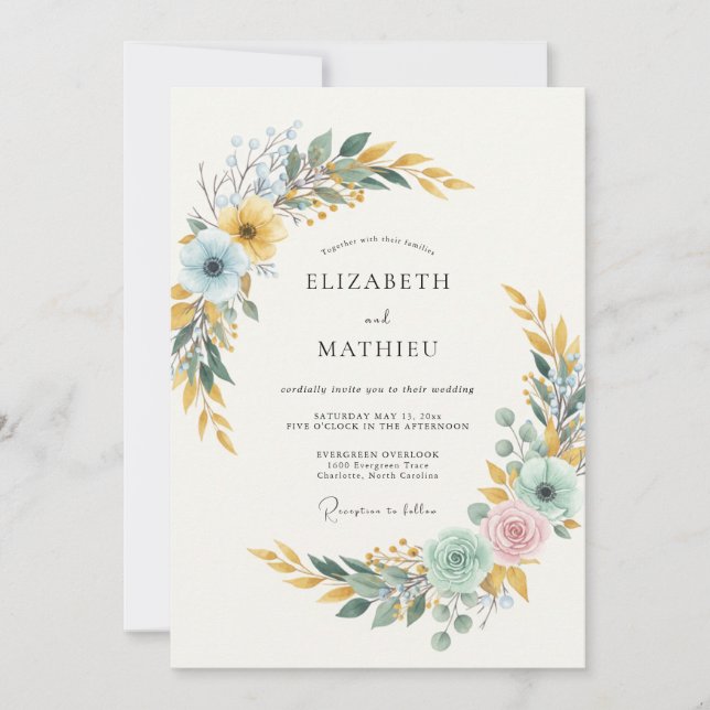 Invitation Mariage Feuille de glace dorée (Devant)