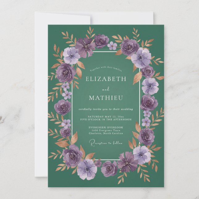 Invitation Mariage Feuille de Jade Améthyste (Devant)
