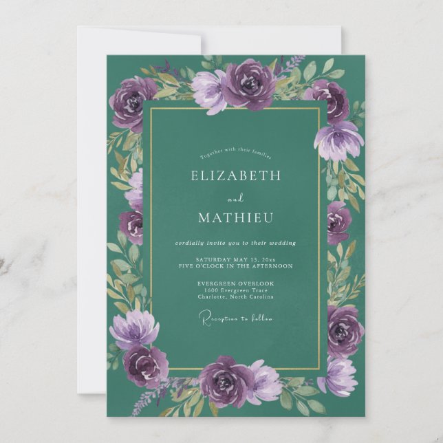 Invitation Mariage Feuille de Jade Violet (Devant)