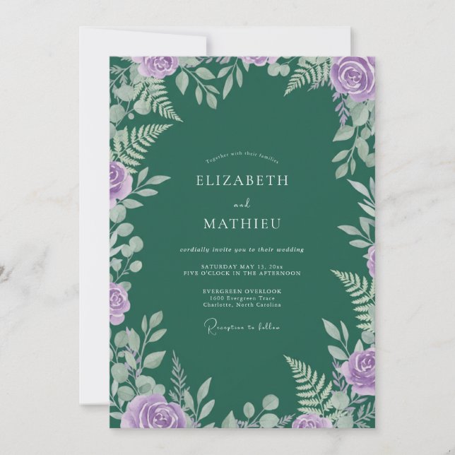 Invitation Mariage Feuille de Jade Violette (Devant)