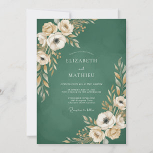 Invitation Mariage feuille de l'anémone émeraude