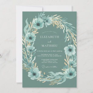 Invitation Mariage feuille de l'anémone sarcelle