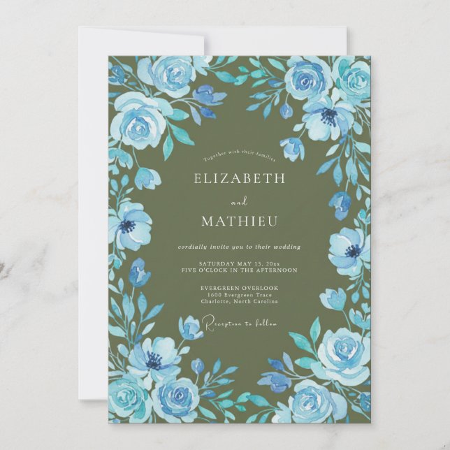 Invitation Mariage Feuille de Laurier Olive Azur (Devant)
