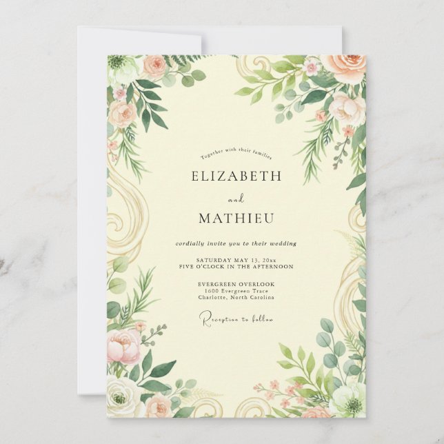 Invitation Mariage Feuille de Laurier Rose (Devant)