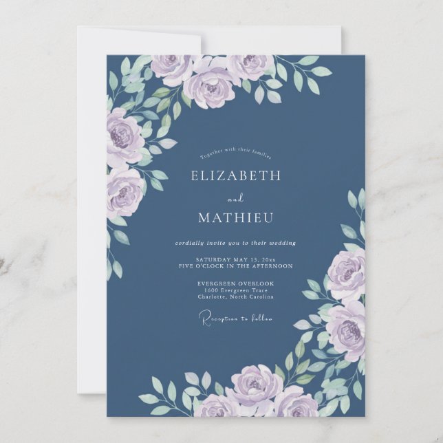 Invitation Mariage feuille de lavande ardoise (Devant)