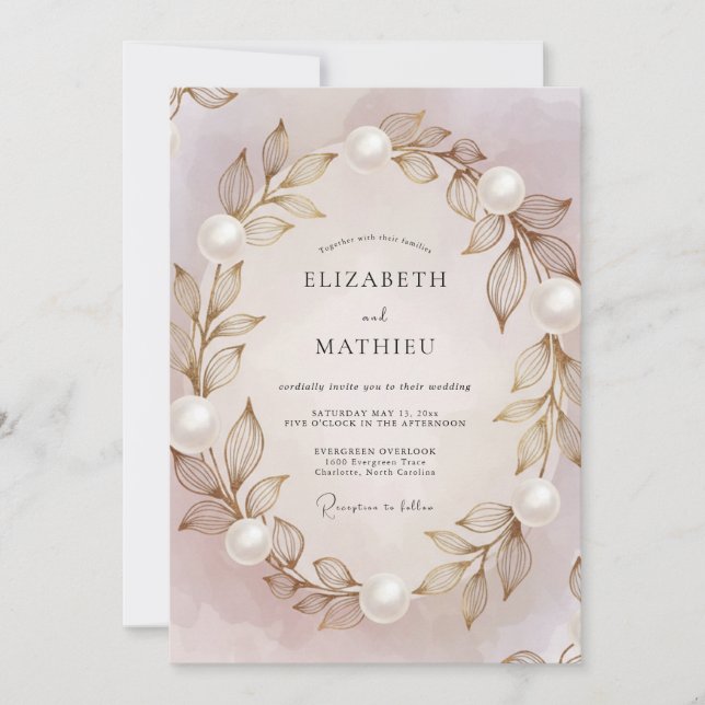 Invitation Mariage feuille de lavande perle (Devant)