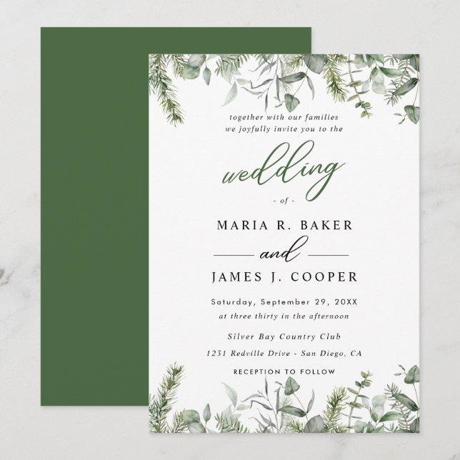 Invitation Mariage Feuille de l'Eucalyptus (Devant / Derrière)