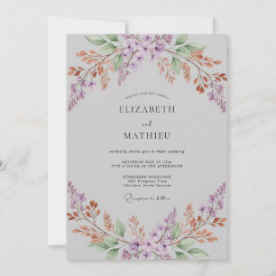 Invitation Mariage Feuille de Lilas Argenté