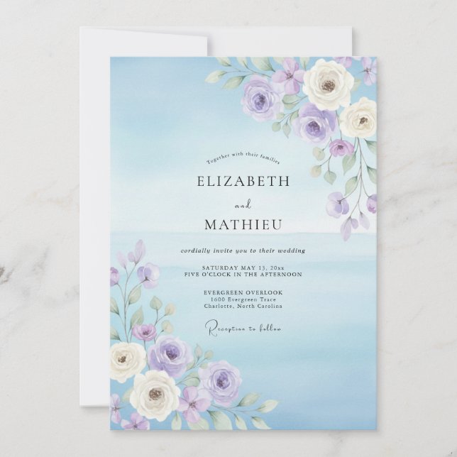 Invitation Mariage feuille de lilas azur (Devant)