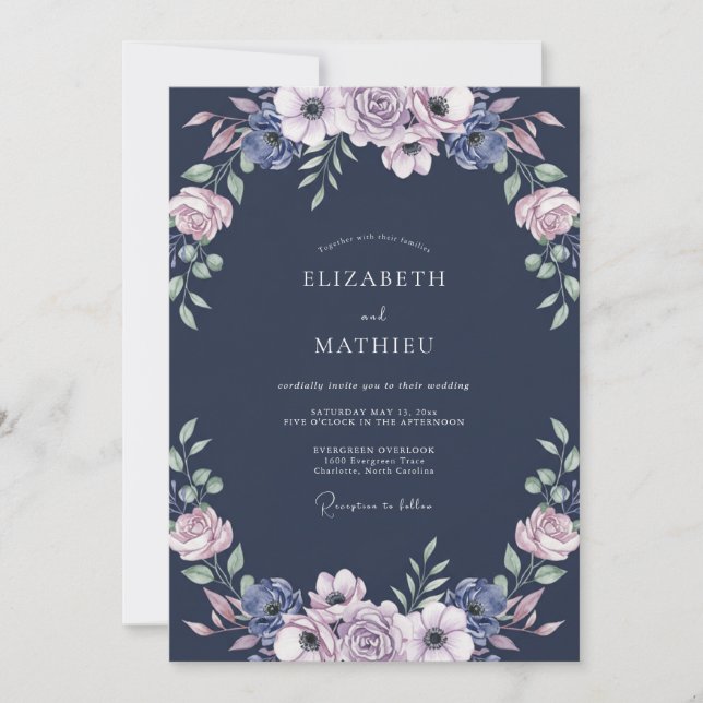 Invitation Mariage feuille de lilas de minuit (Devant)