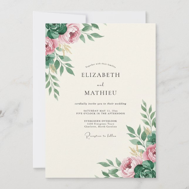 Invitation Mariage Feuille de Lilas Mauve Olive (Devant)