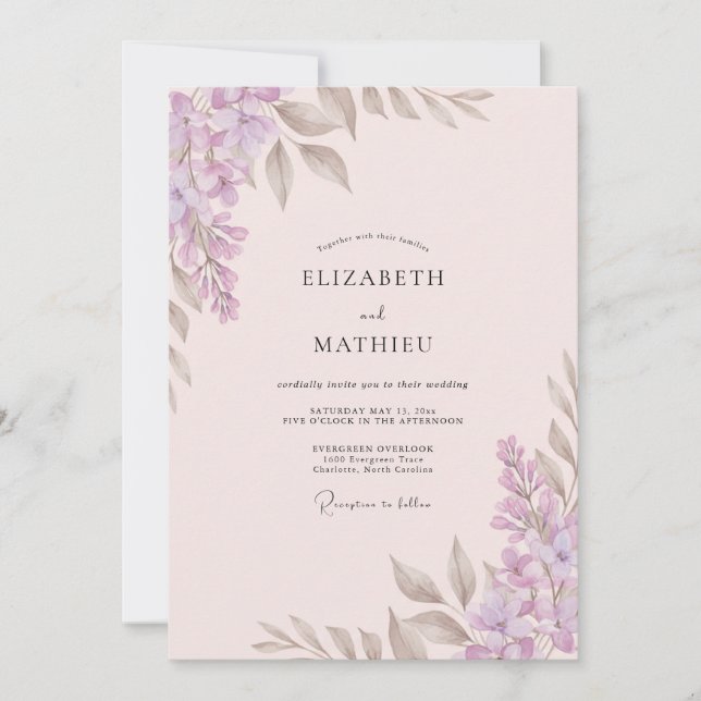 Invitation Mariage Feuille de Lilas Taupe (Devant)