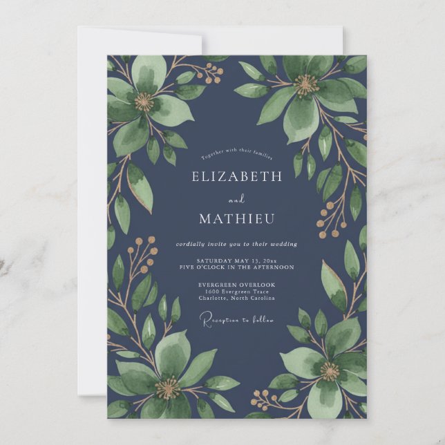 Invitation Mariage Feuille de Magnolia à l'Encre (Devant)