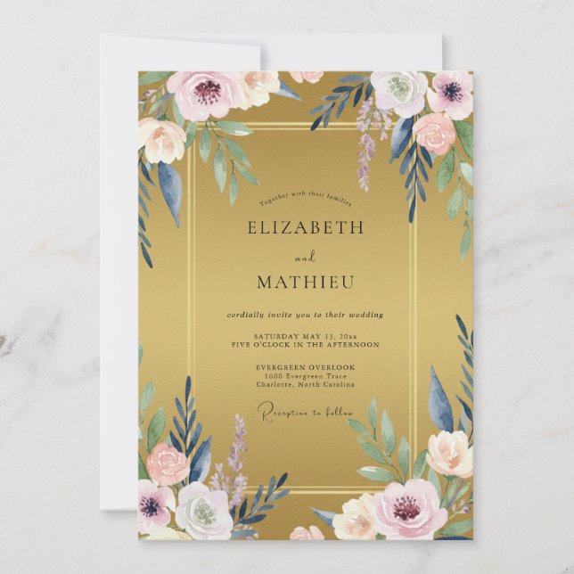 Invitation Mariage feuille de mauve moutarde (Devant)
