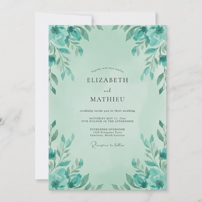 Invitation Mariage Feuille de Menthe Aqua Sage (Devant)
