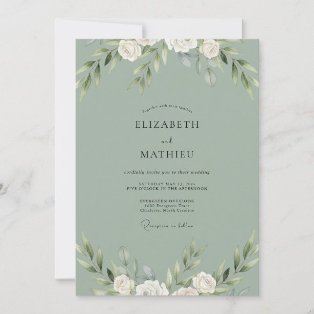 Invitation Mariage feuille de menthe argentée (Devant)