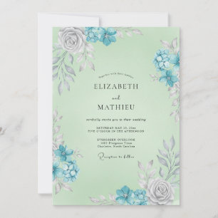 Invitation Mariage Feuille de Menthe Azurée
