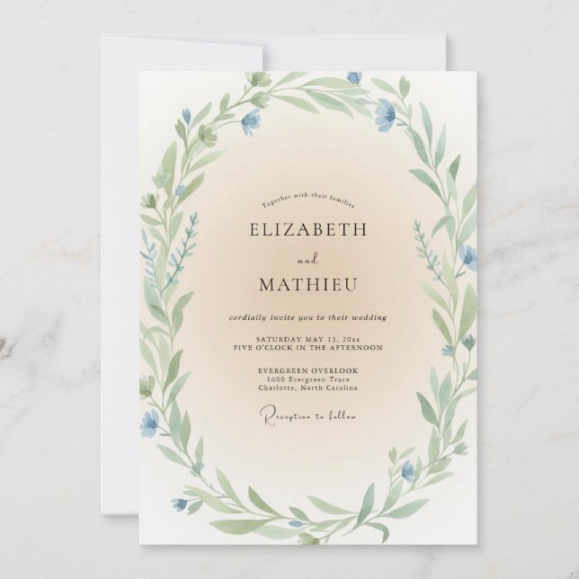 Invitation Mariage feuille de menthe bleuet (Devant)