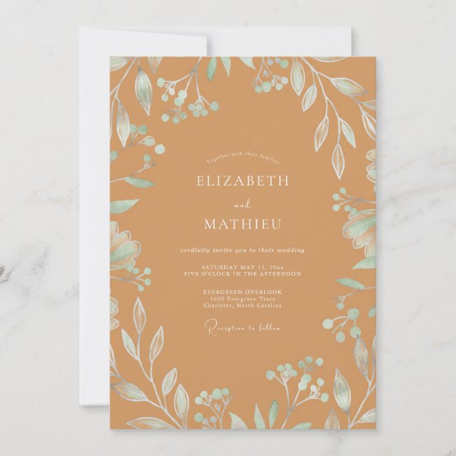 Invitation Mariage Feuille de Menthe Caramel (Devant)
