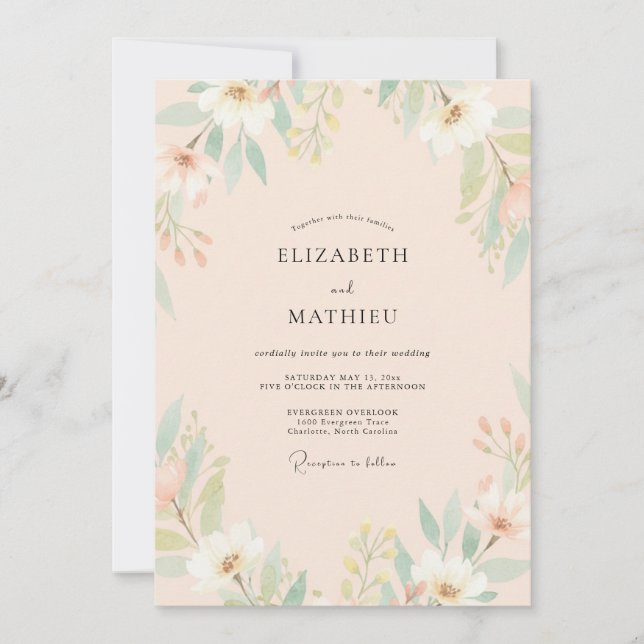 Invitation Mariage feuille de menthe Champagne (Devant)