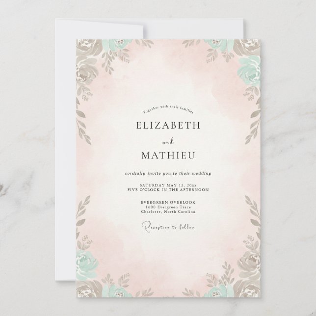 Invitation Mariage Feuille de Menthe Champagne Chaude (Devant)