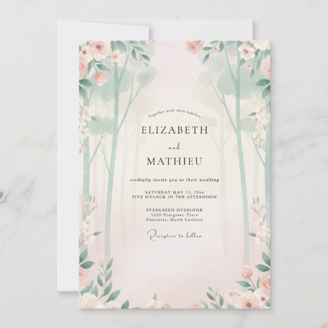 Invitation Mariage Feuille de Menthe Champagne Doré (Devant)