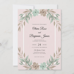Invitation Mariage feuille de menthe champagne doré