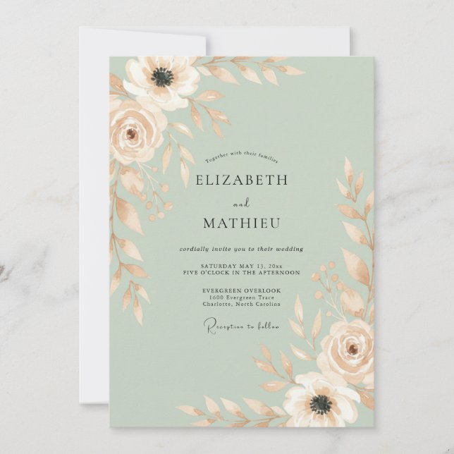 Invitation Mariage Feuille de Menthe Champagne Rosé (Devant)